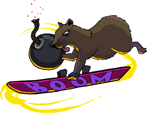 A cute capybara riding on a snowboard