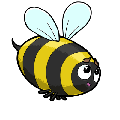 A cartoonishly drawn, seemingly cute bee that won't be cute once it hits you