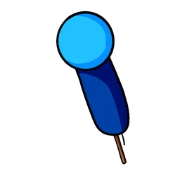 A cartoonishly drawn blue firework rocket